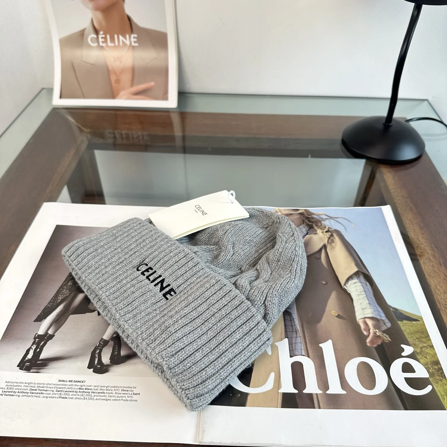 CELINE Hats Knit Grey-Black One Size D510072401 - Image 2