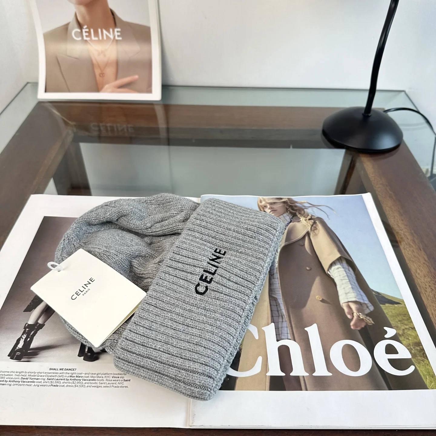 CELINE Hats Knit Grey-Black One Size D510072401 - Image 3