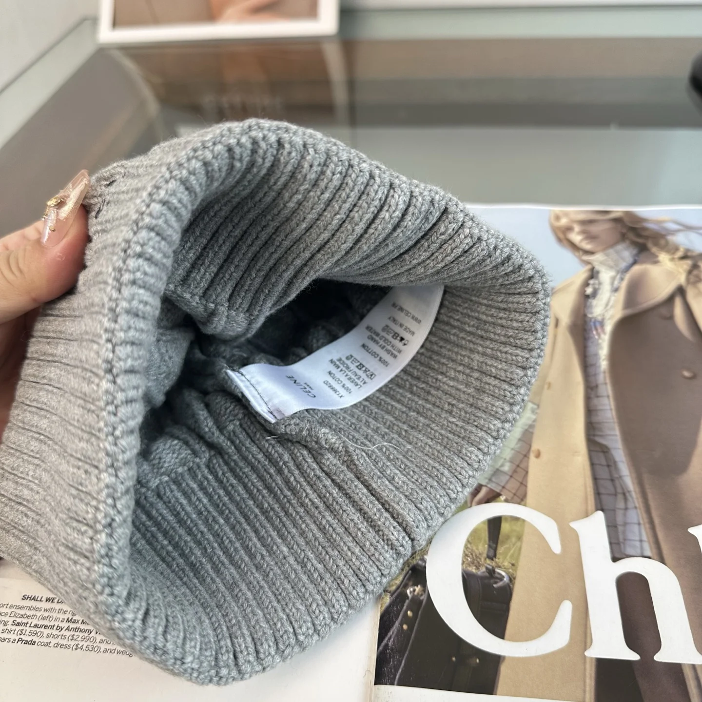 CELINE Hats Knit Grey-Black One Size D510072401 - Image 6
