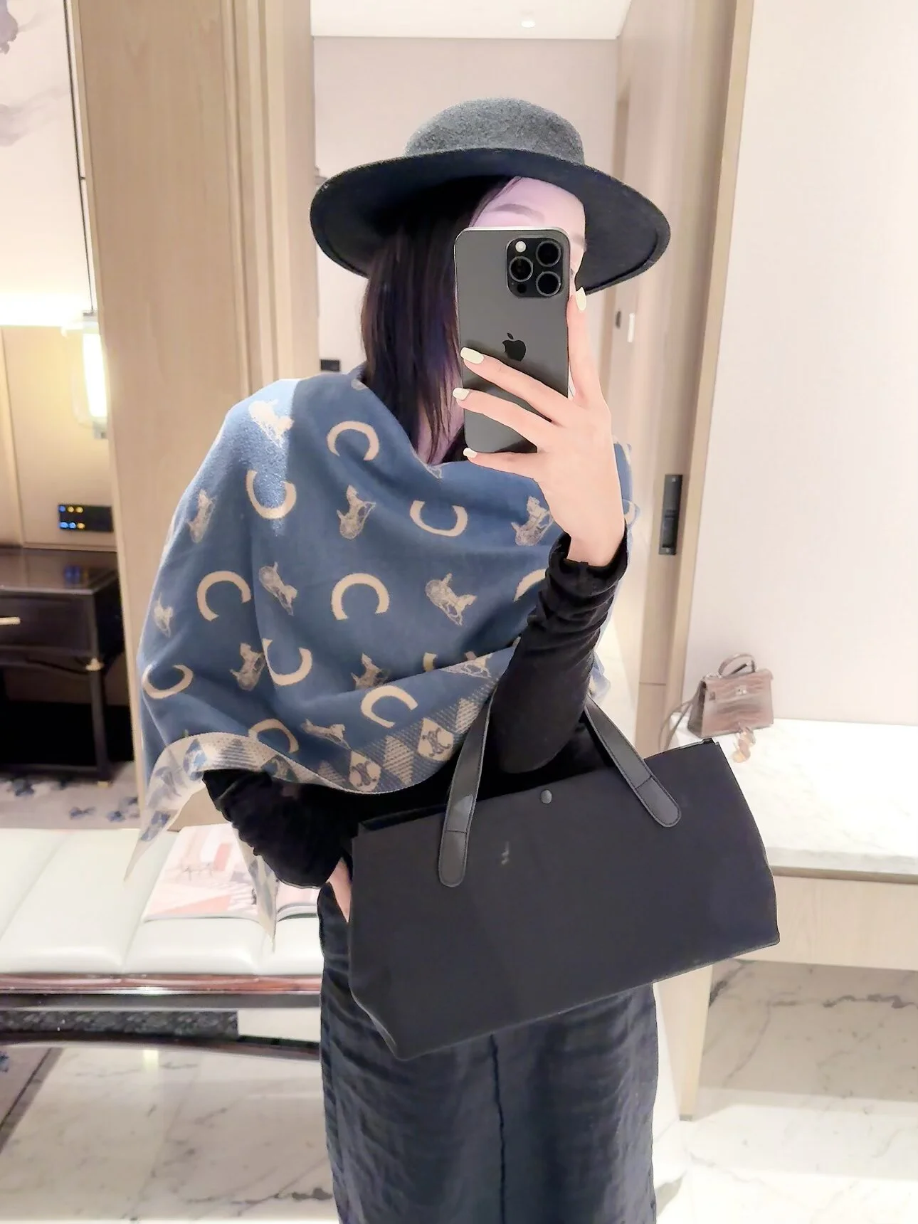 CELINE Scarves Cashmere Pink-Black 60X180 D510070915 - Image 5