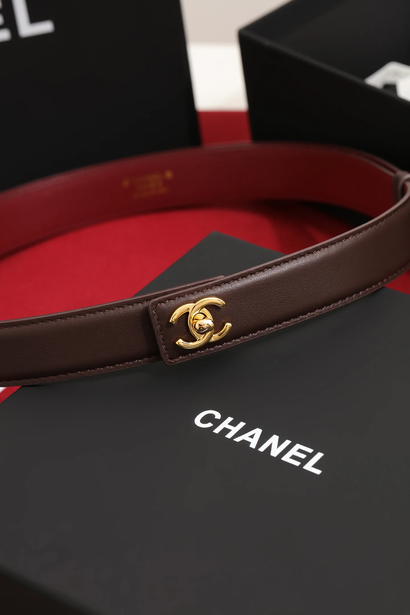 CHANEL Belts Brown-Gold 2.5cm Width A9010050344
