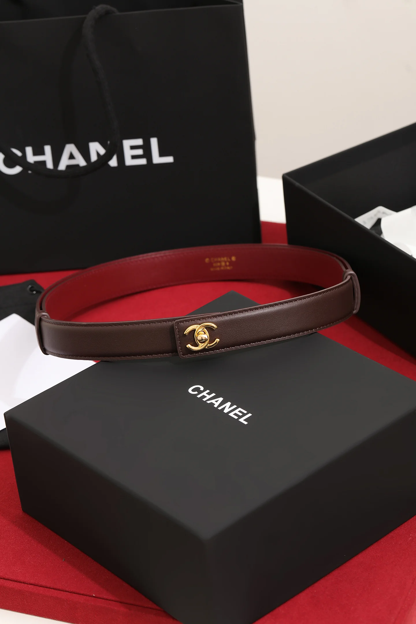 CHANEL Belts Brown-Gold 2.5cm Width A9010050344 - Image 2