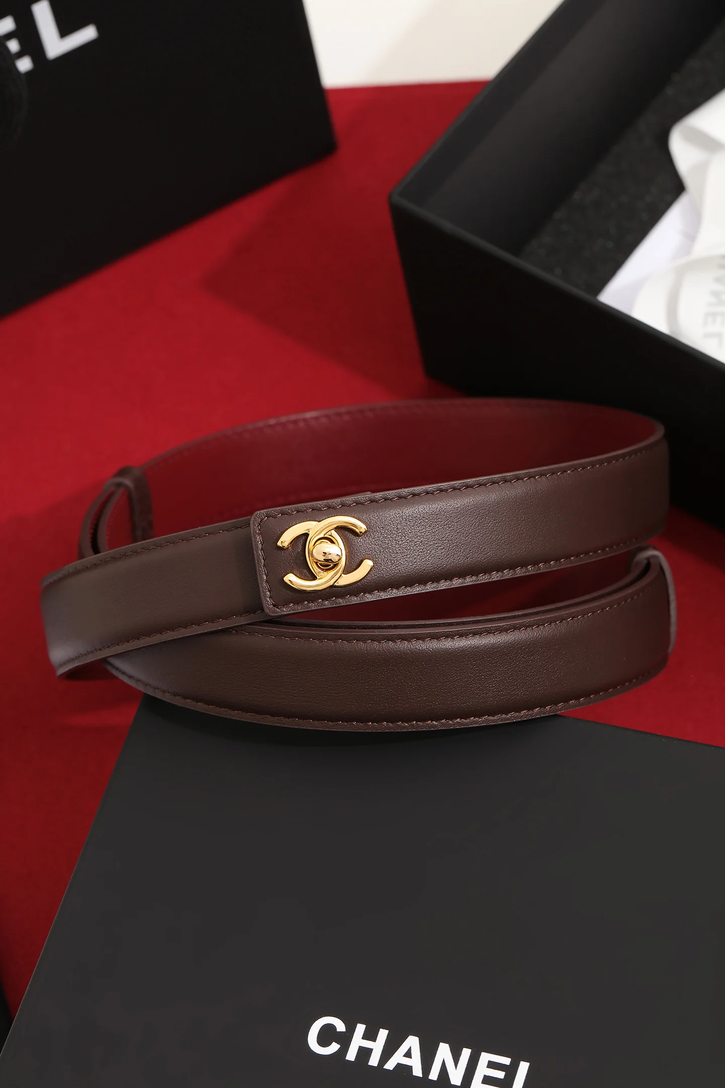 CHANEL Belts Brown-Gold 2.5cm Width A9010050344 - Image 4