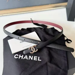 Alternative view of CHANEL Belts Calf Leather Black-Burgundy-Silver 1.5cm Width A5010050052