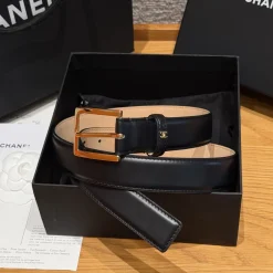CHANEL Belts Calf Leather Black-Gold 3.0cm Width A7010050128