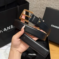 Alternative view of CHANEL Belts Calf Leather Black-Gold 3.0cm Width A7010050128