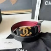CHANEL Belts Calf Leather Black-Gold-Red 3.0cm Width A6010050063