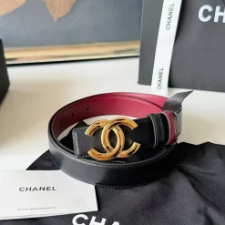 CHANEL Belts Calf Leather Black-Gold-Red 3.0cm Width A6010050063