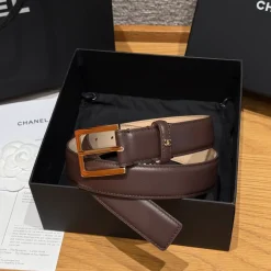 CHANEL Belts Calf Leather Brown-Gold 3.0cm Width A7010050125