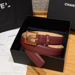 CHANEL Belts Calf Leather Burgundy-Gold 3.0cm Width A7010050127