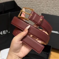 Alternative view of CHANEL Belts Calf Leather Burgundy-Gold 3.0cm Width A7010050127