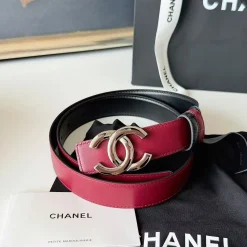 CHANEL Belts Calf Leather Burgundy-Silver 3.0cm Width A6010050064