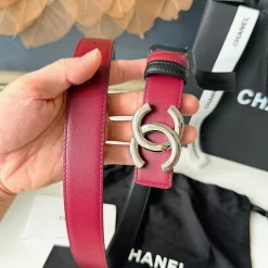 Alternative view of CHANEL Belts Calf Leather Burgundy-Silver 3.0cm Width A6010050064