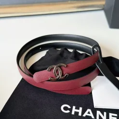 CHANEL Belts Calf Leather Red-Black 1.5cm Width A5010050051