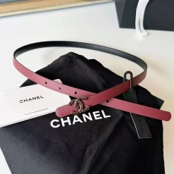 Alternative view of CHANEL Belts Calf Leather Red-Black 1.5cm Width A5010050051