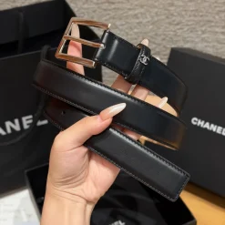 Alternative view of CHANEL Belts Calfskin Leather Black-Silver 3.0cm Width A7010050123