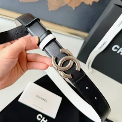 Alternative view of CHANEL Belts Calfskin Leather Black-White-Silver 3.0cm Width A6010050066