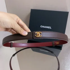 CHANEL Belts Calfskin Leather Brown-Gold 2.5cm Width A7010050050