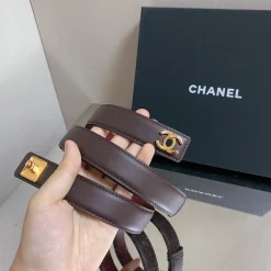 Alternative view of CHANEL Belts Calfskin Leather Brown-Gold 2.5cm Width A7010050050