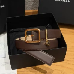 CHANEL Belts Calfskin Leather Brown-Gold 3.0cm Width A7010050113
