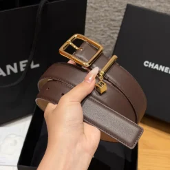 Alternative view of CHANEL Belts Calfskin Leather Brown-Gold 3.0cm Width A7010050113