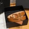 CHANEL Belts Calfskin Leather Brown-Gold 3.0cm Width A7010050114