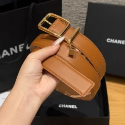 Alternative view of CHANEL Belts Calfskin Leather Brown-Gold 3.0cm Width A7010050114