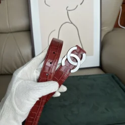 CHANEL Belts Calfskin Leather Red-Silver A6010050136