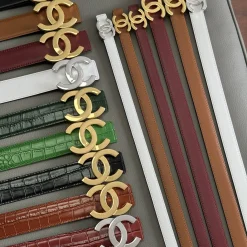 Alternative view of CHANEL Belts Calfskin Leather Red-Silver A6010050136