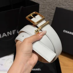Alternative view of CHANEL Belts Calfskin Leather White-Gold 3.0cm Width A7010050111