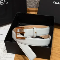 CHANEL Belts Calfskin Leather White-Gold 3.0cm Width A7010050124
