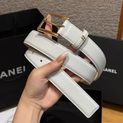 Alternative view of CHANEL Belts Calfskin Leather White-Gold 3.0cm Width A7010050124