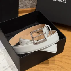 CHANEL Belts Calfskin Leather White-Silver 3.0cm Width A7010050119