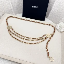 CHANEL Belts Chain & Woven Brown-Gold B0010050025
