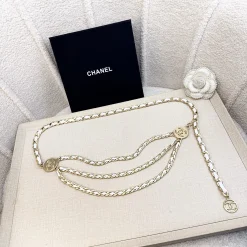 CHANEL Belts Chain & Woven White-Gold B0010050026