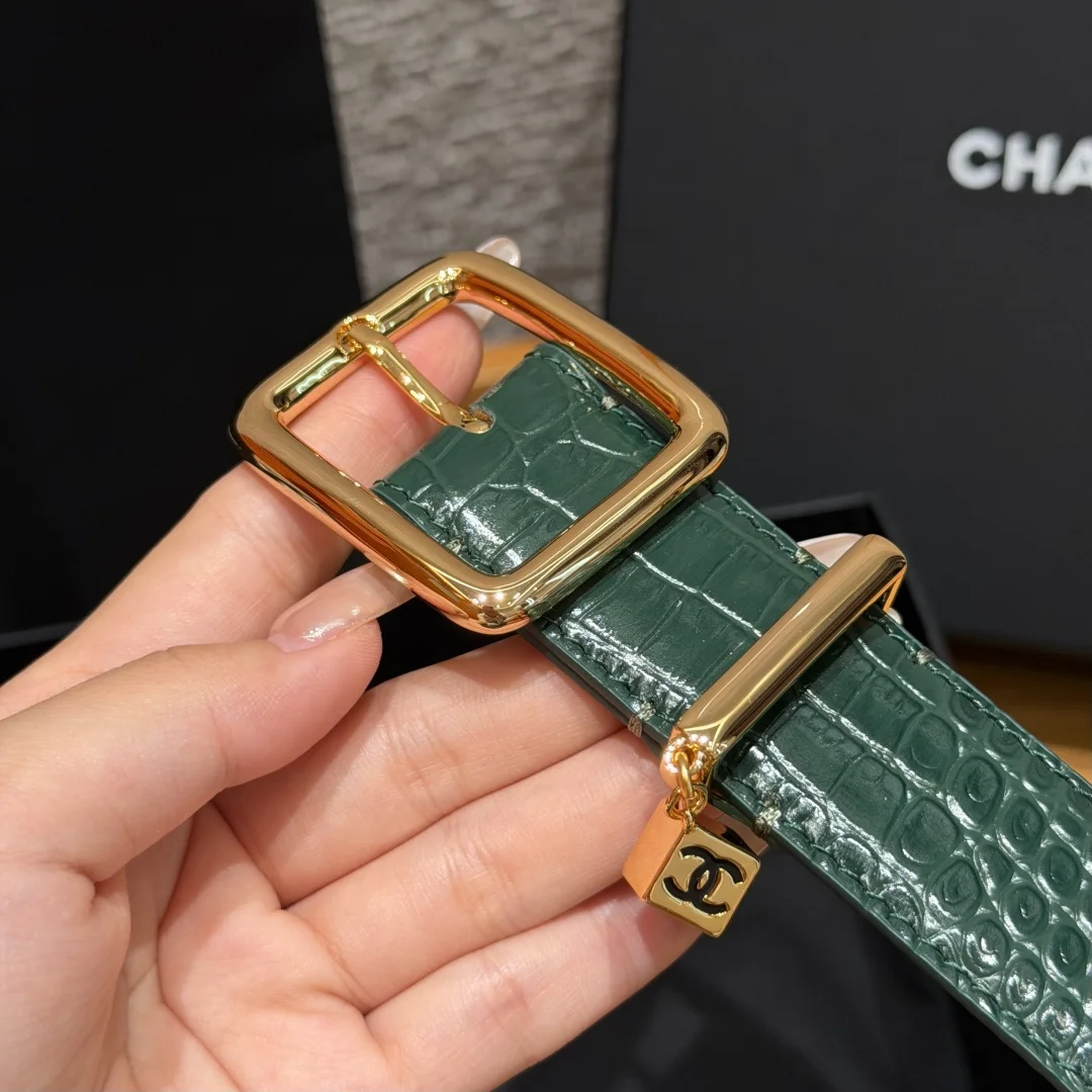 CHANEL Belts Crocodile Calfskin Green-Gold 3.0cm Width A3510073450 - Image 6