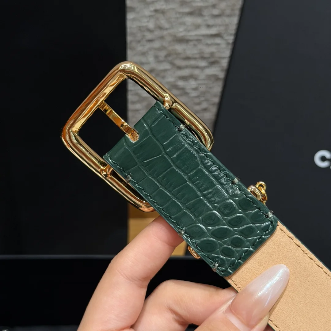 CHANEL Belts Crocodile Calfskin Green-Gold 3.0cm Width A3510073450 - Image 7