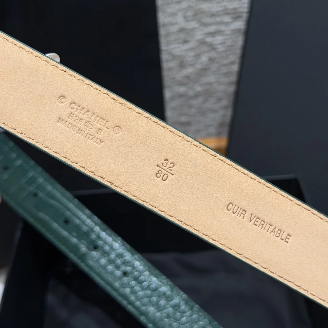 CHANEL Belts Crocodile Calfskin Green-Gold 3.0cm Width A3510073450 - Image 8