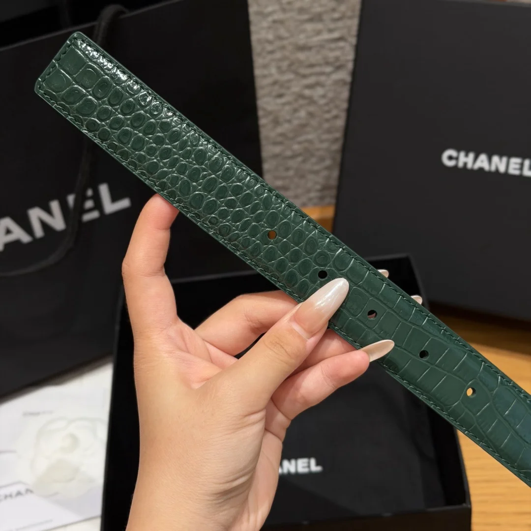 CHANEL Belts Crocodile Calfskin Green-Gold 3.0cm Width A3510073450 - Image 9