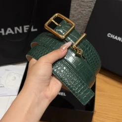 Alternative view of CHANEL Belts Crocodile Embossed Calfskin Green-Gold 3.0cm Width A7010050138