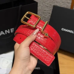 Alternative view of CHANEL Belts Crocodile Embossed Calfskin Red-Gold 3.0cm Width A7010050139