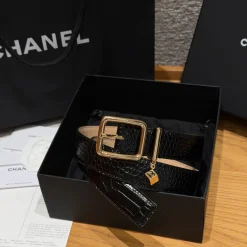 CHANEL Belts Embossed Calfskin Black-Gold 3.0cm Width A7010050137