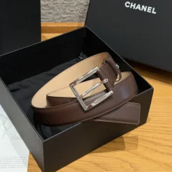 CHANEL Belts Smooth Calf Leather Brown-Silver 3.0cm Width A7010050120