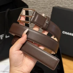 Alternative view of CHANEL Belts Smooth Calf Leather Brown-Silver 3.0cm Width A7010050120