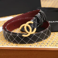 CHANEL Belts Togo Calf Leather Black-Gold 3.0cm Width A9010050084