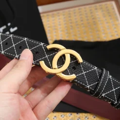 Alternative view of CHANEL Belts Togo Calf Leather Black-Gold 3.0cm Width A9010050084