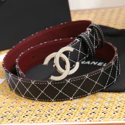 CHANEL Belts Togo Calf Leather Black-Gold 3.0cm Width A9010050085