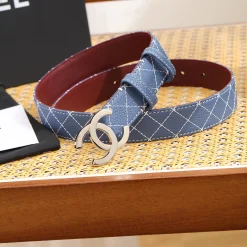 Alternative view of CHANEL Belts Togo Calf Leather Blue-Silver 3.0cm Width A9010050086