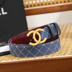CHANEL Belts Togo Calfskin Blue-Gold 3.0cm Width A9010050087