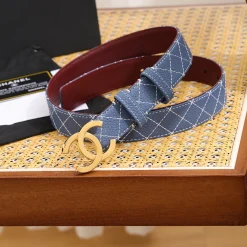 Alternative view of CHANEL Belts Togo Calfskin Blue-Gold 3.0cm Width A9010050087